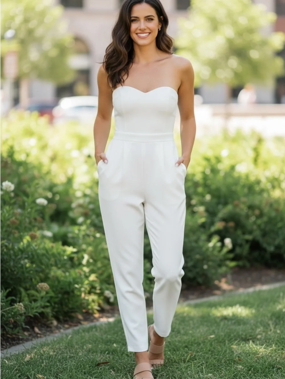 Express Ivory Strapless Jumpsuit Size 4 Bridal Shower Wedding Rehearsal Dinner
